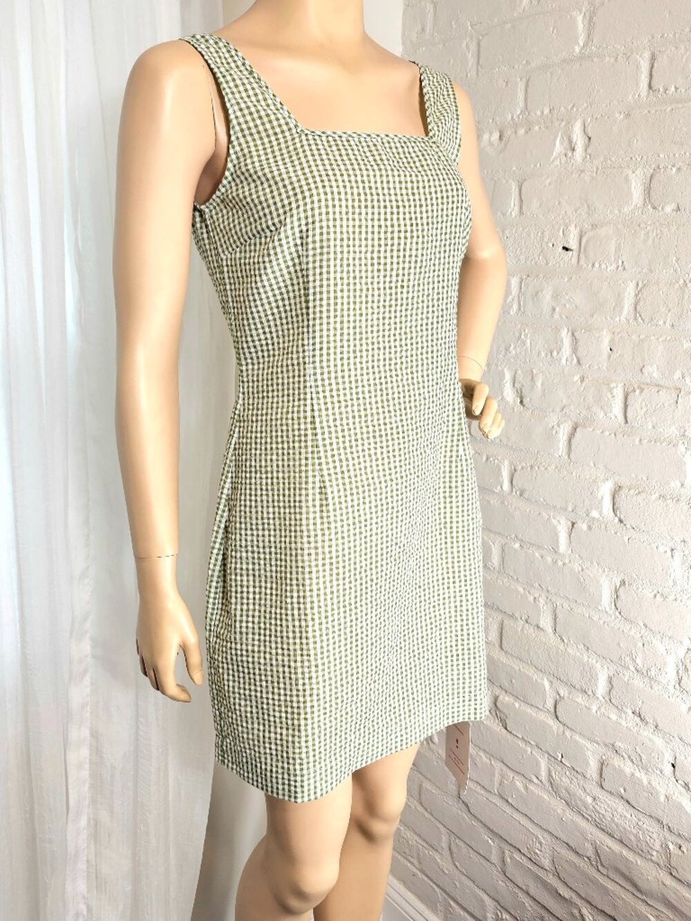 Rouje Paris Green Gingham Mini Dress NWT FR40 US 8 Square Neck Fitted